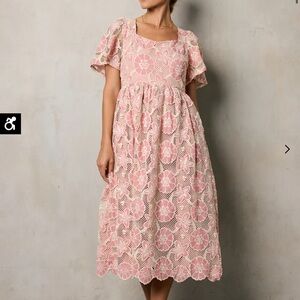 Bohme Pink Flutter Sleeve Midi Dress